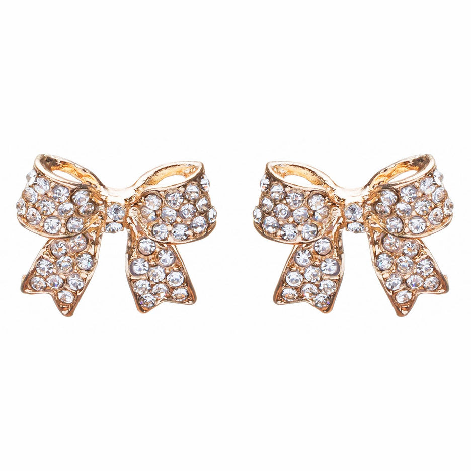 Adorable Fashion Crystal Pave Bow Ribbon Stud Earrings