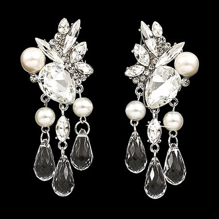 Bridal Wedding Jewelry Crystal Rhinestone Pearl Stunning Chic Dangle Earrings