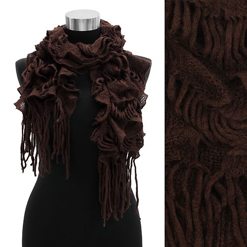 Stylish Solid Woven Ruffle Knit Fashion Scarf with Fringe