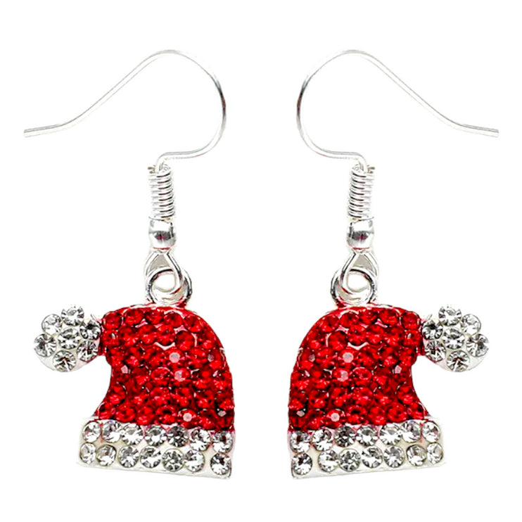 Christmas Jewelry Crystal Rhinestone Hat Dangle Charm Earrings E1230 Red