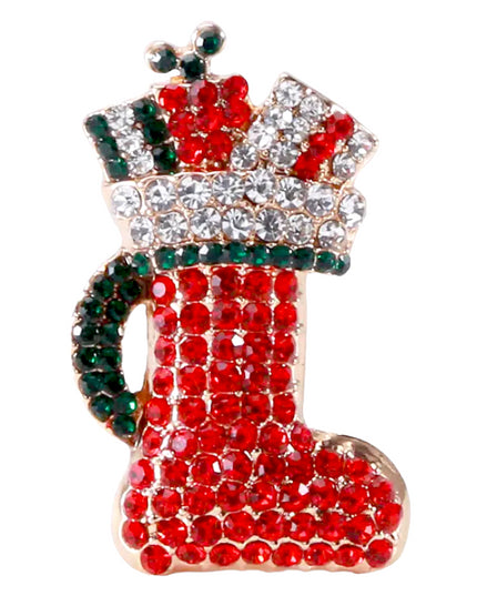 Christmas Jewelry Crystal Rhinestone Gift Socks Charm Brooch Pin BH233 Multi