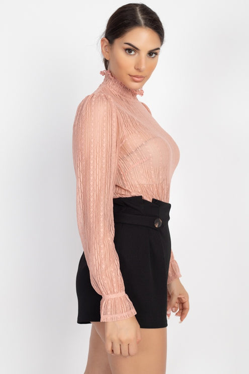 Beautiful Ruffle Trim Bell Cuff Long Sleeves Fashion Lace Top - Accessoriesforever