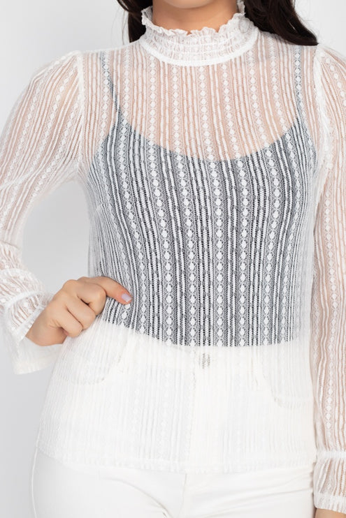 Beautiful Ruffle Trim Bell Cuff Long Sleeves Fashion Lace Top - Accessoriesforever