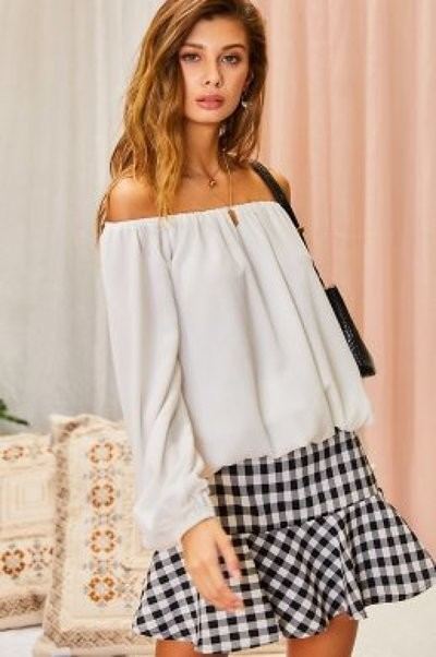 Solid Stylish Off Shoulder Long Sleeve Fashion Top