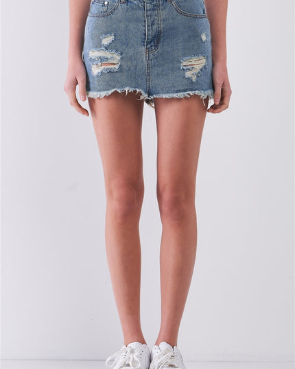 Causal Trendy Comfy Cotton High Waist Ripped Denim Mini Skirt