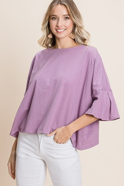 Solid Casual Bell Sleeve Cotton Fashion Top