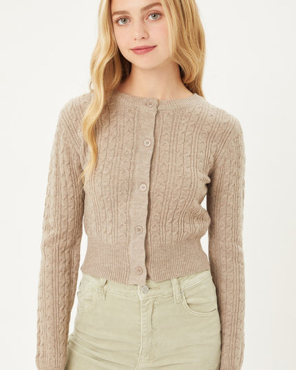 Classic Button-Up Long Sleeve Cable Knit Top Sweater Cardigan