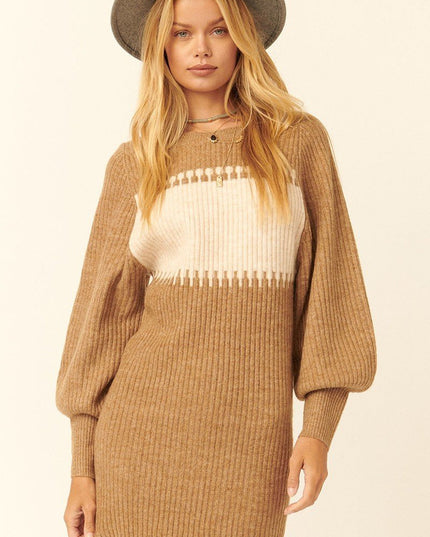 Chic Cozy Ribbed Knit Fashion Sweater Mini Dress