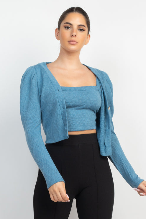 Cami Puff Sleeves Blazer Inner Top Women Fashion Set