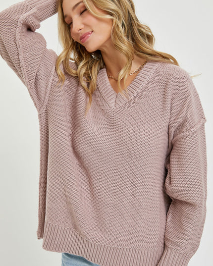 Cozy Solid Loose Fit V Neck Oversized Fashion Top Sweater