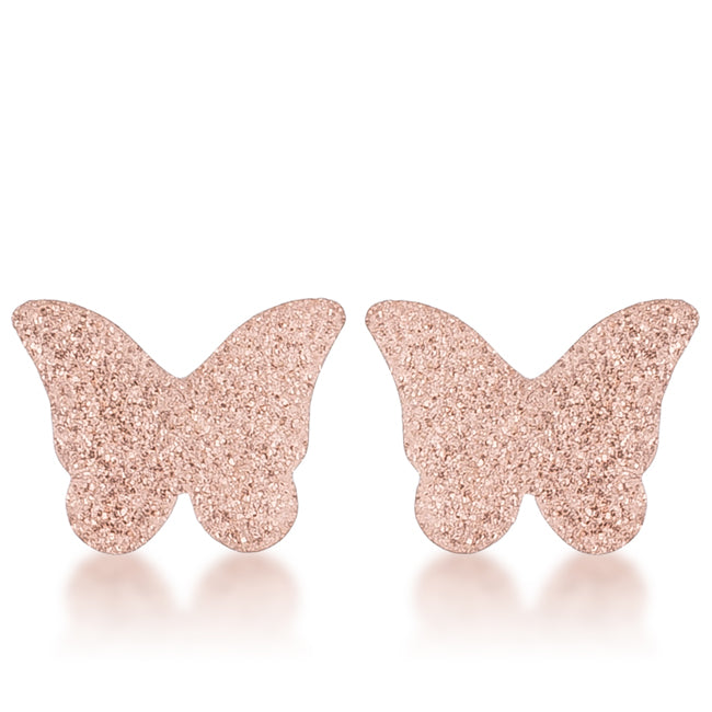 Jess Glittery Butterfly Rose Gold Stud Earrings