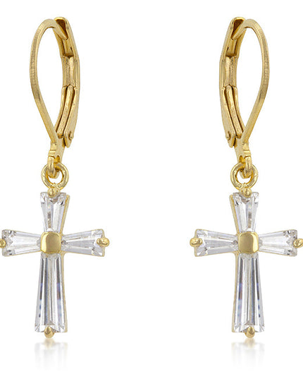 Cubic Zirconia Goldtone Finish Cross Earrings