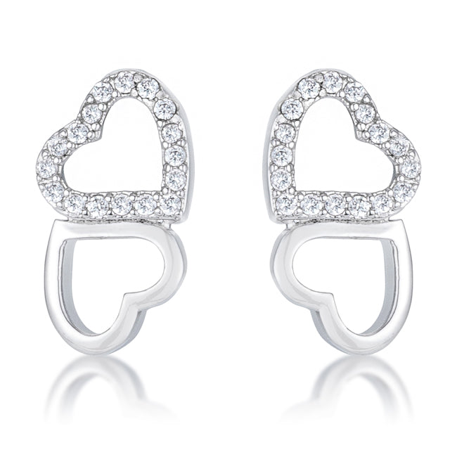 .17 Ct Melded Hearts Rhodium and CZ Stud Earrings