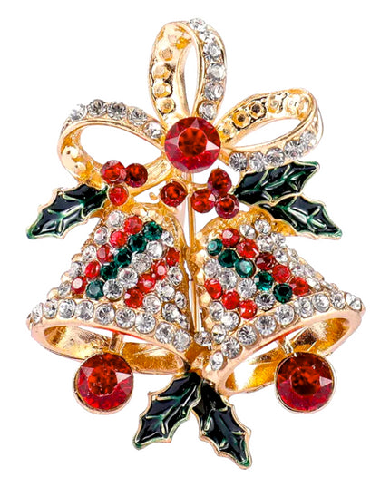 Christmas Jewelry Crystal Rhinestone Bell Charm Brooch Pin BH232 Multi