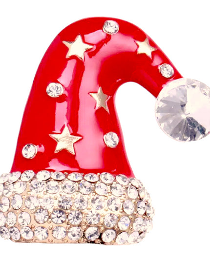 Christmas Jewelry Crystal Rhinestone Hat Charm Brooch Pin BH234 Red