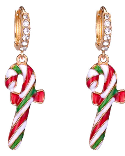 Christmas Jewelry Crystal Rhinestone Candycane Dangle Charm Earrings E1225 Multi