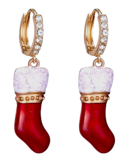 Christmas Jewelry Crystal Rhinestone Socks Dangle Charm Earrings E1229 Red