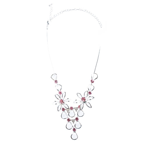 Bridal Wedding Jewelry Prom Rhinestone Adorable Mesh Necklace Set J657 Pink