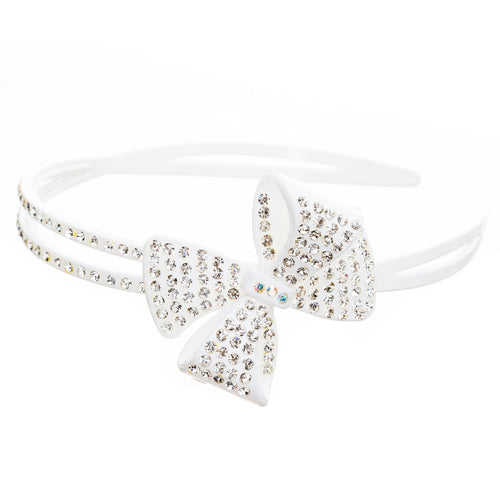 Fashion Sparkle Crystal Rhinestone Beautiful Ribbon Bow Design Headband White - Accessoriesforever
