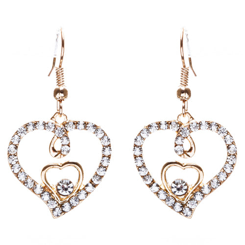 Adorable Valentine Theme Fashion Crystal Rhinestone Heart Earrings E908 Gold