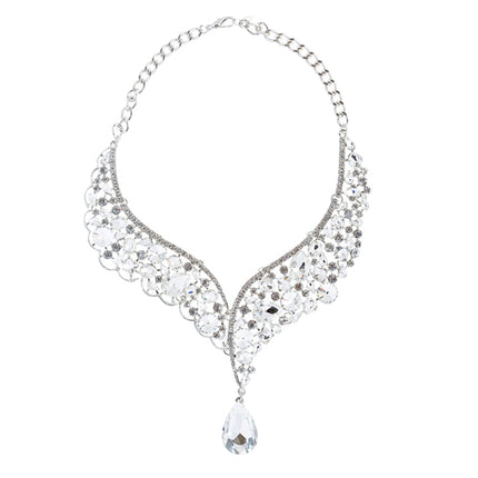 Bridal Wedding Jewelry Crystal Rhinestone Exquisite Embedded Necklace J505 SLV