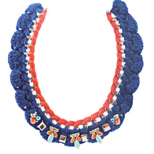 Gorgeous Style Crystal Formica Knitted Design Statement Jewelry Necklace Blue
