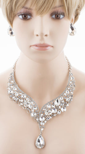 Bridal Wedding Jewelry Crystal Rhinestone Exquisite Embedded Necklace J505 SLV