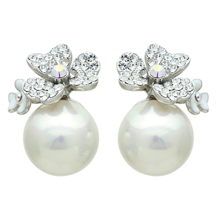 Bridal Wedding Jewelry Crystal Rhinestone Pearl Floral Stud Earring Silver Ivory