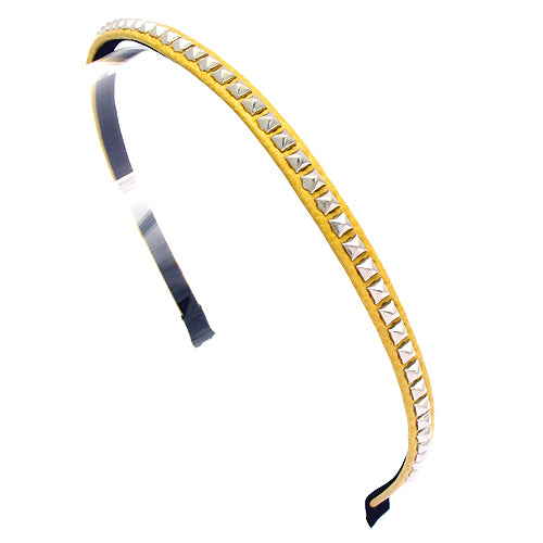 Square Silver Studded Leatherette Yellow Headband