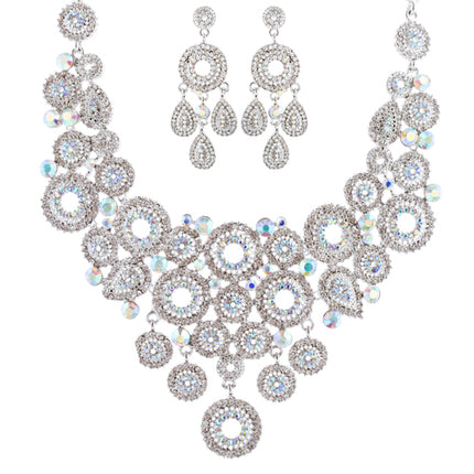 Bridal Wedding Jewelry Set Crystal Rhinestone Circle Links Necklace Silver AB