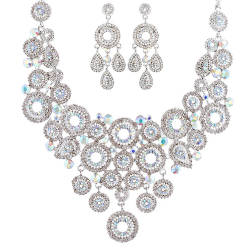 Bridal Wedding Jewelry Set Crystal Rhinestone Circle Links Necklace Silver AB
