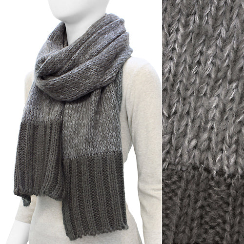 Duo Tone Simple Knitted Cold Weather Long Fashion Scarf Gray