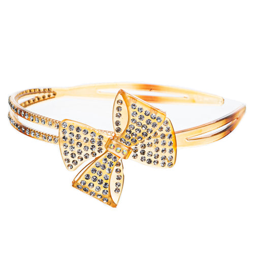 Fashion Sparkle Crystal Rhinestone Beautiful Ribbon Bow Design Headband Gold - Accessoriesforever