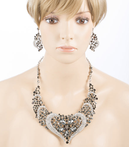 Bridal Wedding Jewelry Crystal Rhinestone Complex Design Necklace Set J539 Black