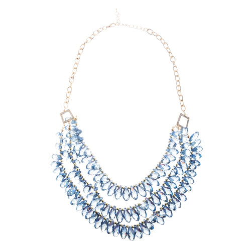 Beautiful Multi Layered Bib Design Cluster Bead Statement Necklace Set Blue