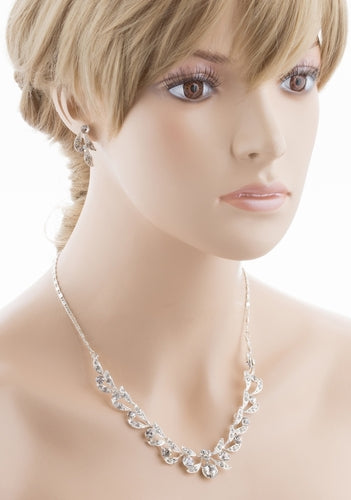 Bridal Wedding Jewelry Set Crystal Rhinestone Extravagant Chic Necklace Silver
