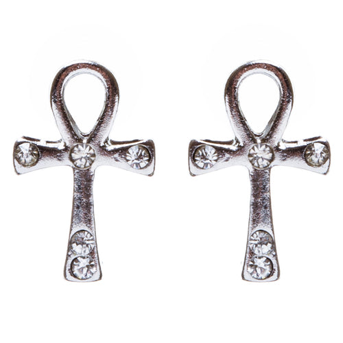Cross Jewelry Crystal Rhinestone Lovely Cross Charm Stud Earrings E910 Silver