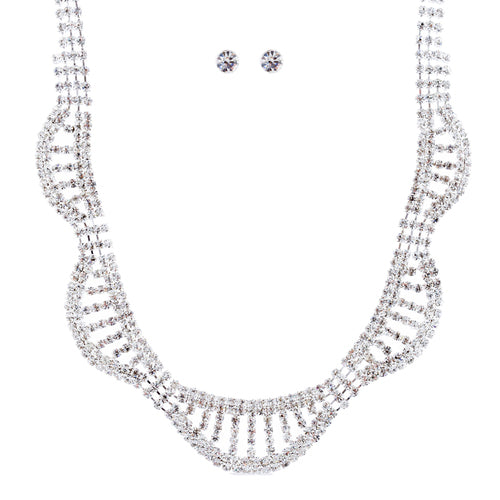 Bridal Wedding Jewelry Crystal Rhinestone Bib Design Necklace Set J681 Silver