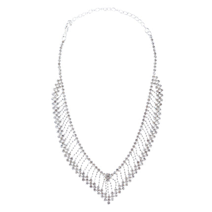 Bridal Wedding Jewelry Crystal Rhinestone Modern V Drop Necklace Set J682 SV