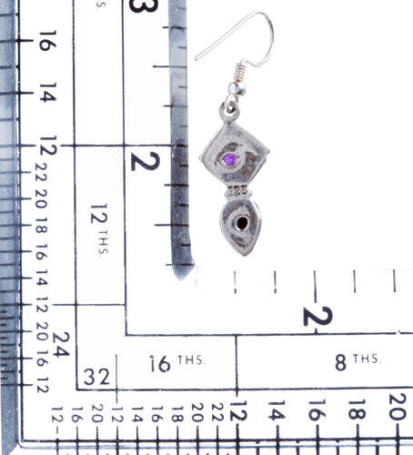 925 Sterling Silver Natural Gemstones Amethyst Abalone Dangle Earrings FJSVE2157