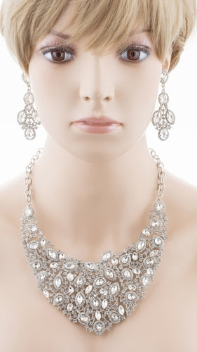 Bridal Wedding Jewelry Crystal Rhinestone Alluring Bib Posture Necklace J499 SLV