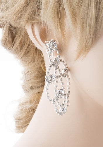Bridal Wedding Jewelry Crystal Chandelier Drop Earrings Silver Clear
