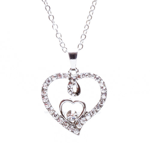 Valentines Jewelry Crystal Rhinestone Gorgeous Hearts Necklace N91 Silver