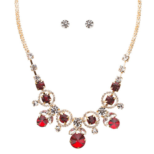 Glamorous Jewelry Set Crystal Rhinestone Elegant Setting Necklace J526 Red
