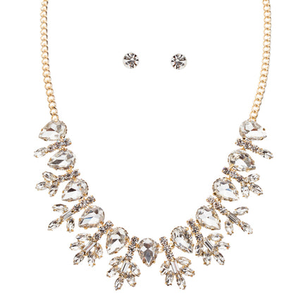 Bridal Wedding Jewelry Crystal Rhinestone Intricate Tear Drop Necklace J531 Gold