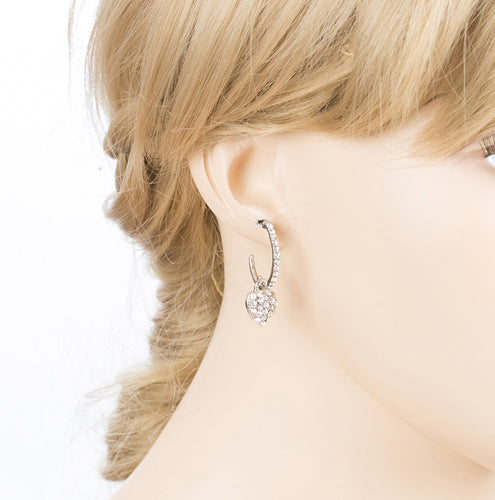Fashion Adorable Sweet  Dangling Crystal Rhinestone Heart Charm Hoop Earrings
