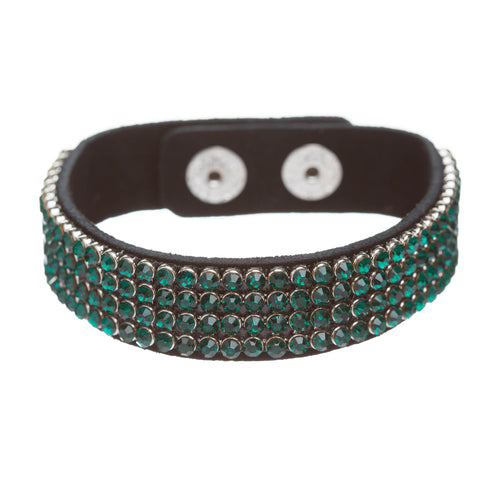 Simple Liner Sparkle Crystal Rhinestone Faux Leather Wrap Fashion Bracelet Green