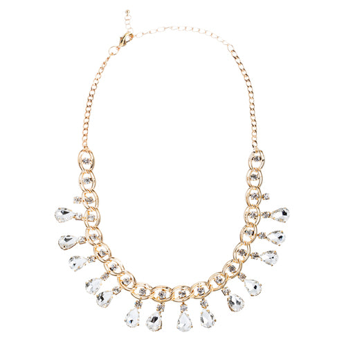 Beautiful Crystal Rhinestone Dazzling Dangling Teardrop Necklace Set J528 Gold