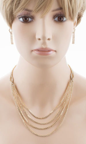 Bridal Wedding Jewelry Crystal Rhinestone Beautiful Drape Design Necklace Gold