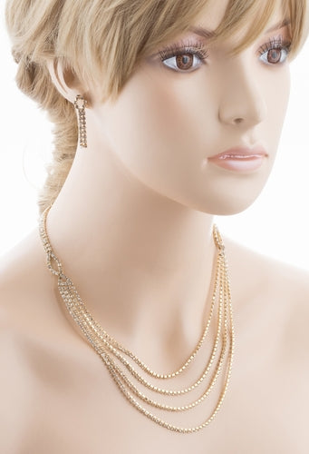 Bridal Wedding Jewelry Crystal Rhinestone Beautiful Drape Design Necklace Gold